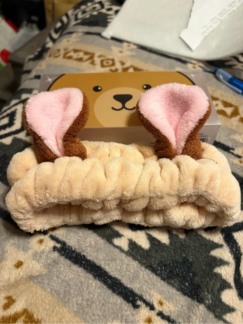 Crème Shop NIP Plush Bear Headband Hair Accessory - Brown with Pink Ears